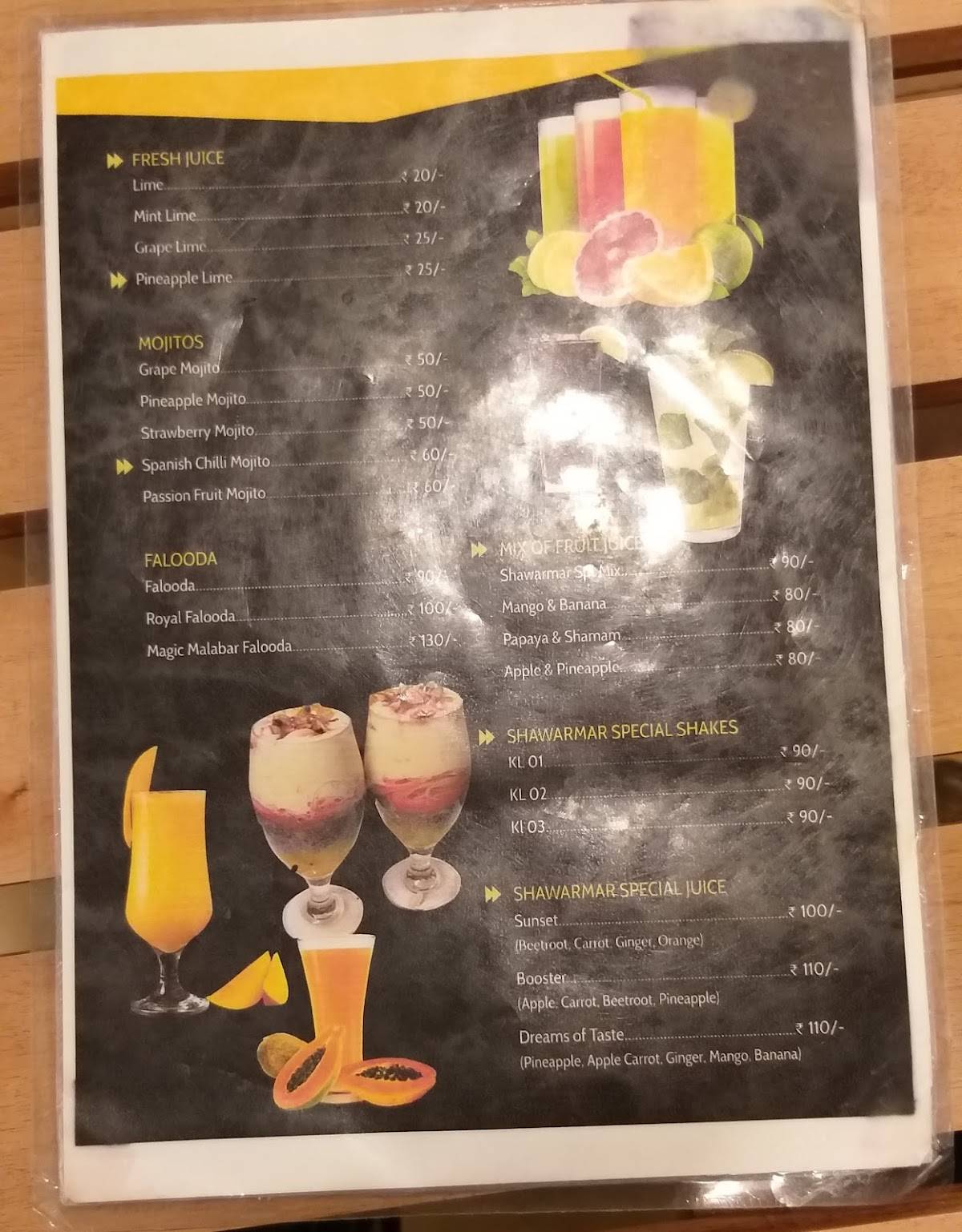 Shawarmar menu