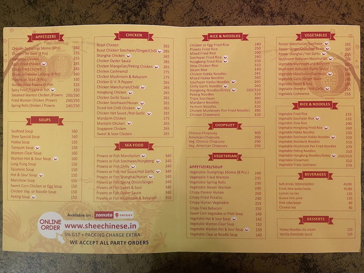 Shee Chinese menu