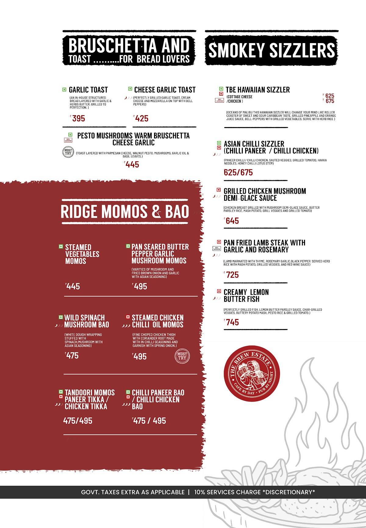 The Brew Estate menu