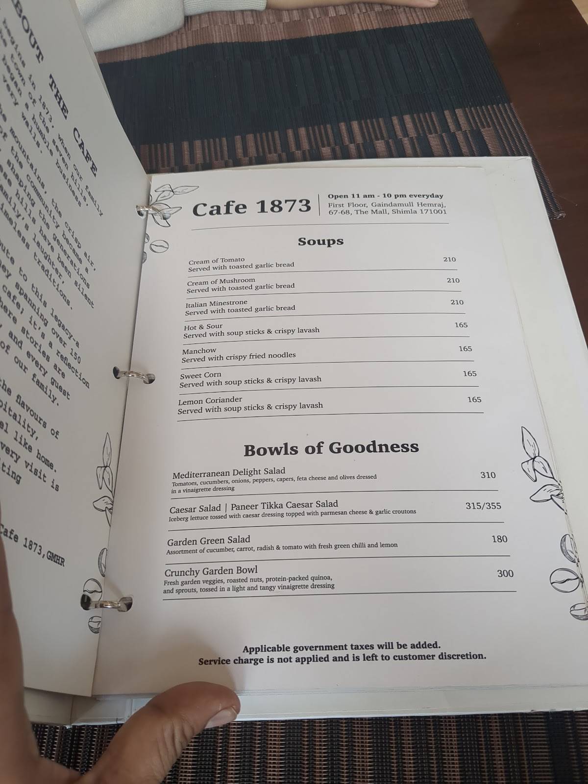 cafe1873 menu