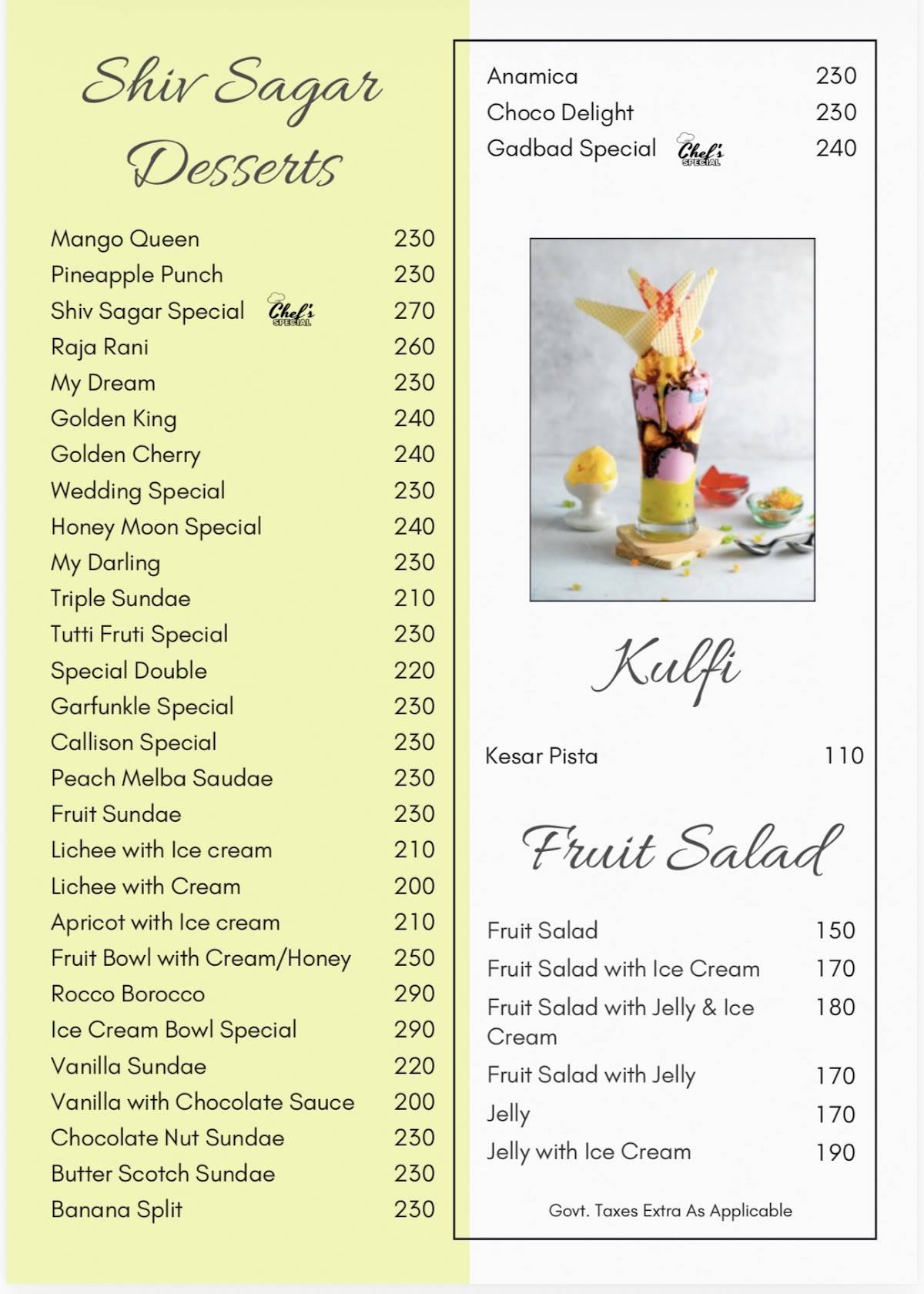 Shivsagar Restaurant -- Aundh menu