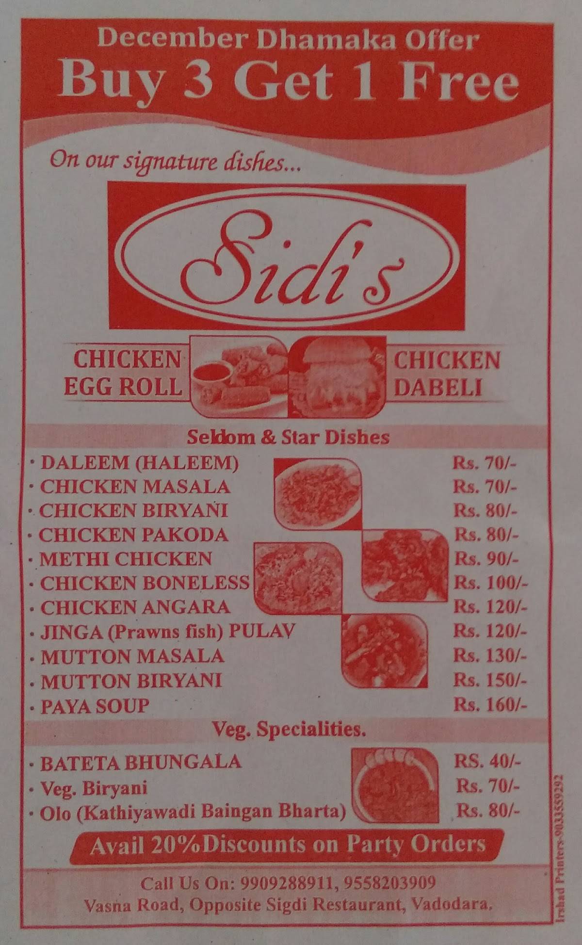 Sidi's Chicken Dabeli menu
