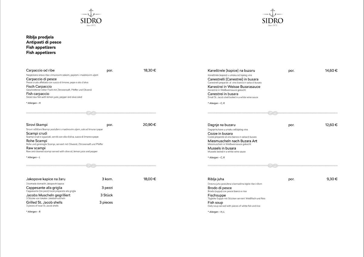 Menu di Sidro 