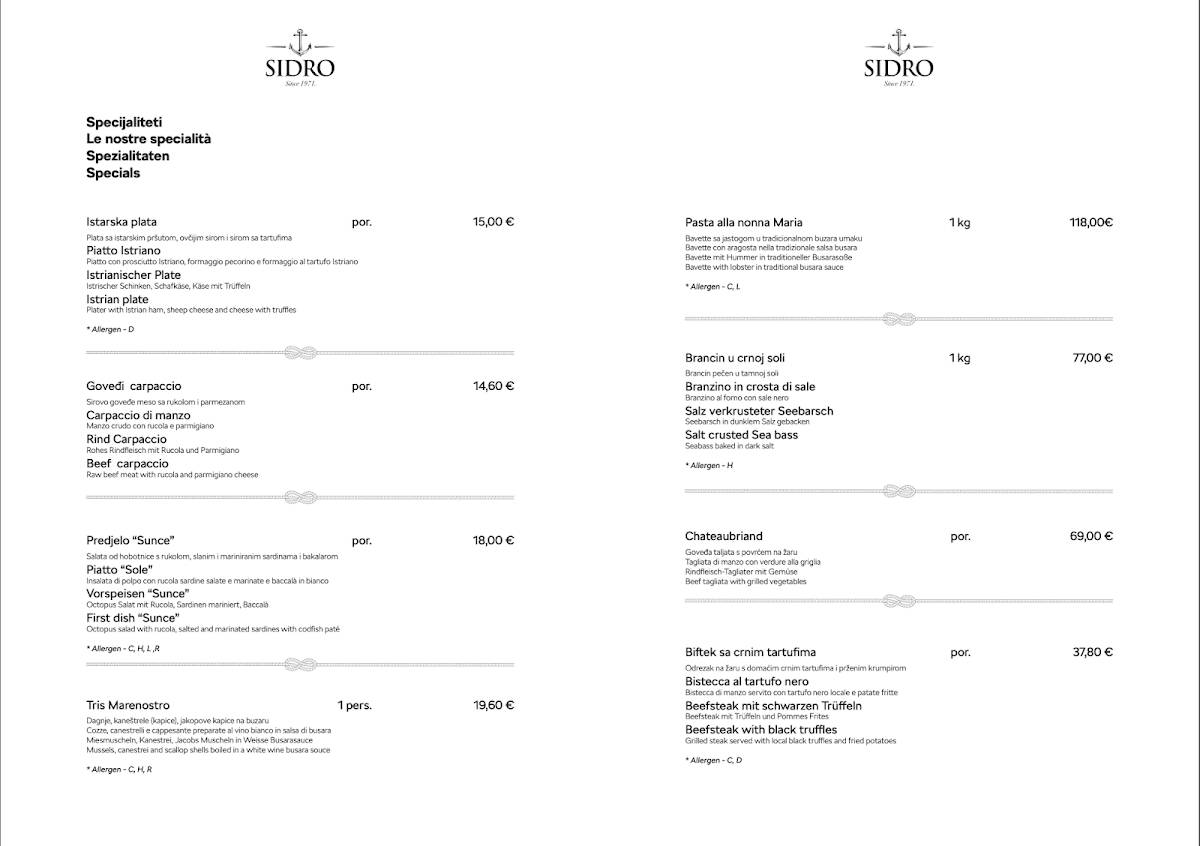 Menu di Sidro 
