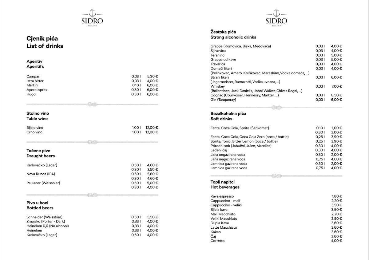 Menu di Sidro 