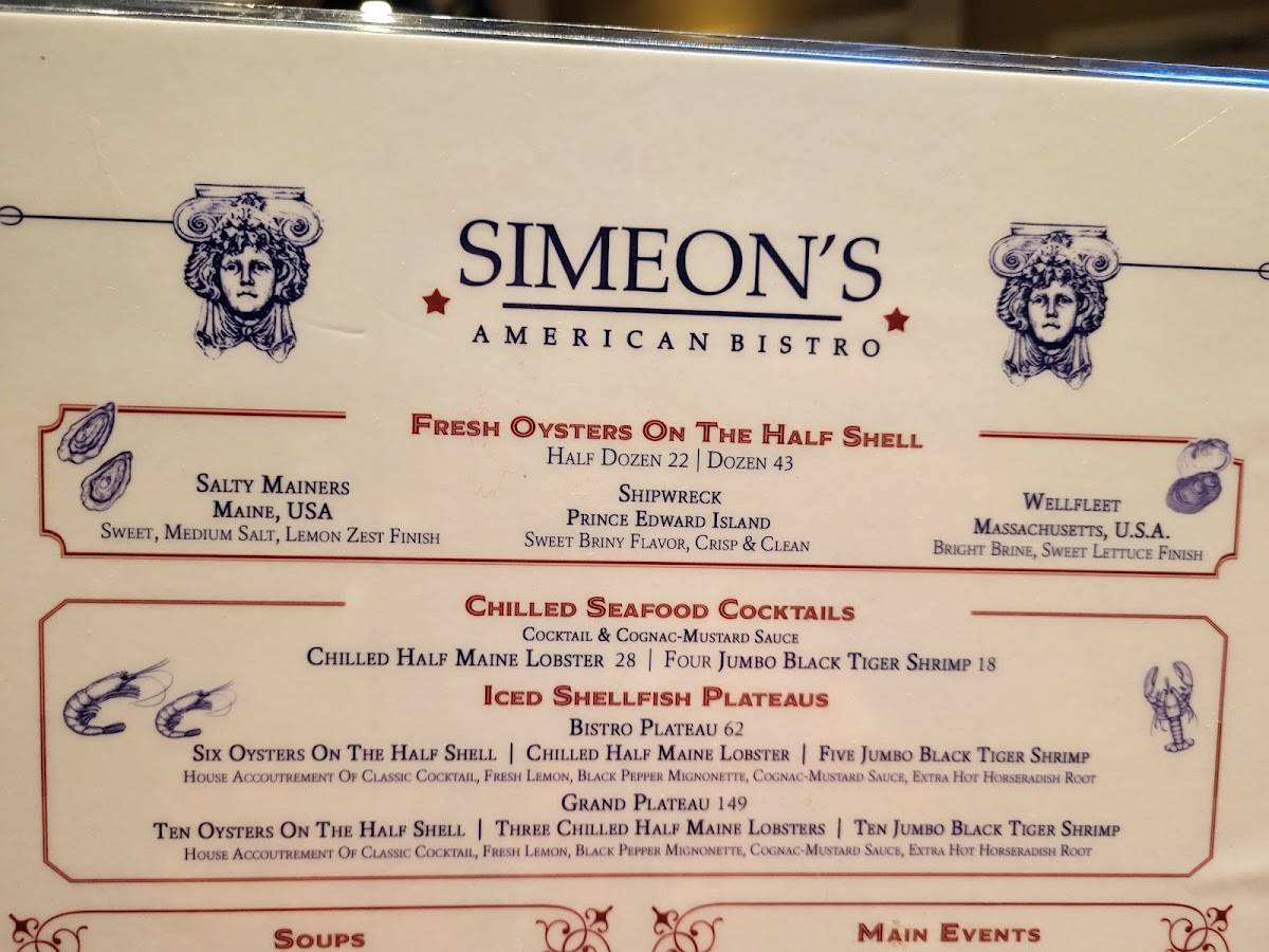 Menu at Simeon's American Bistro steakhouse, Ithaca