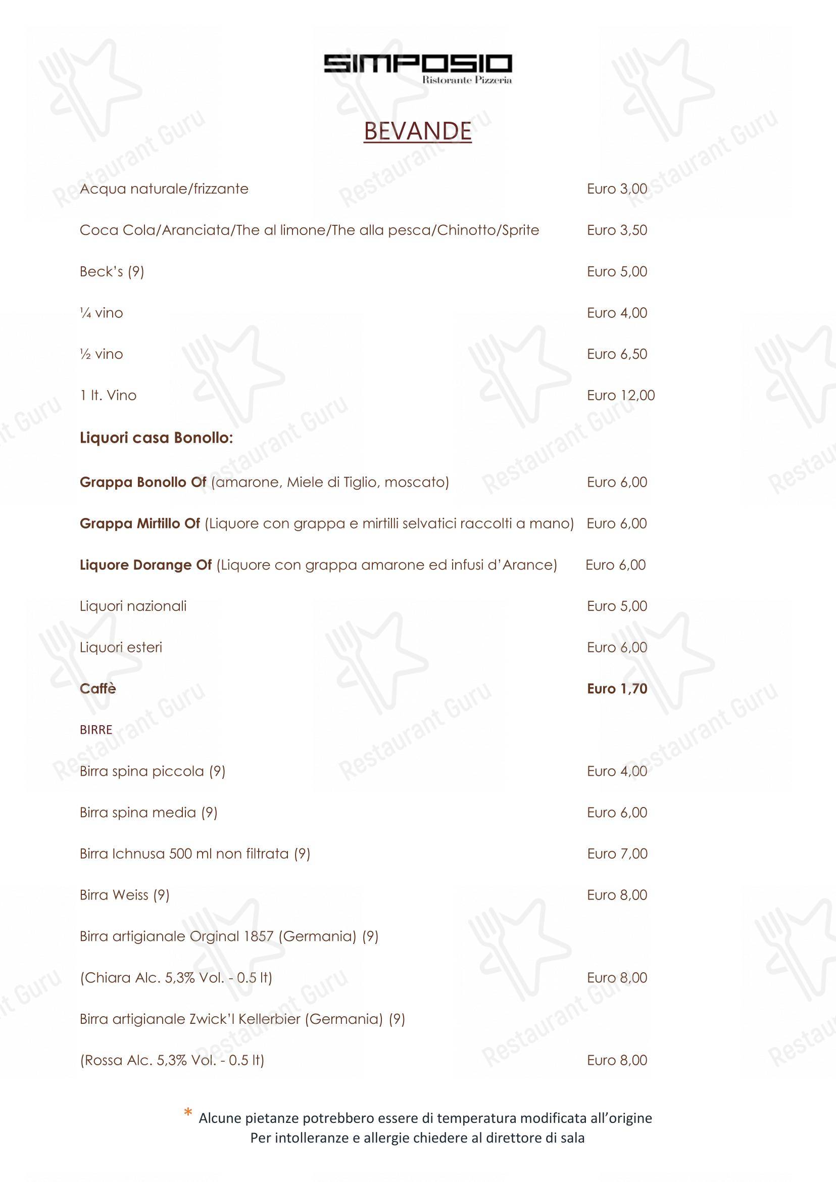 Menu per Simposio ristorante