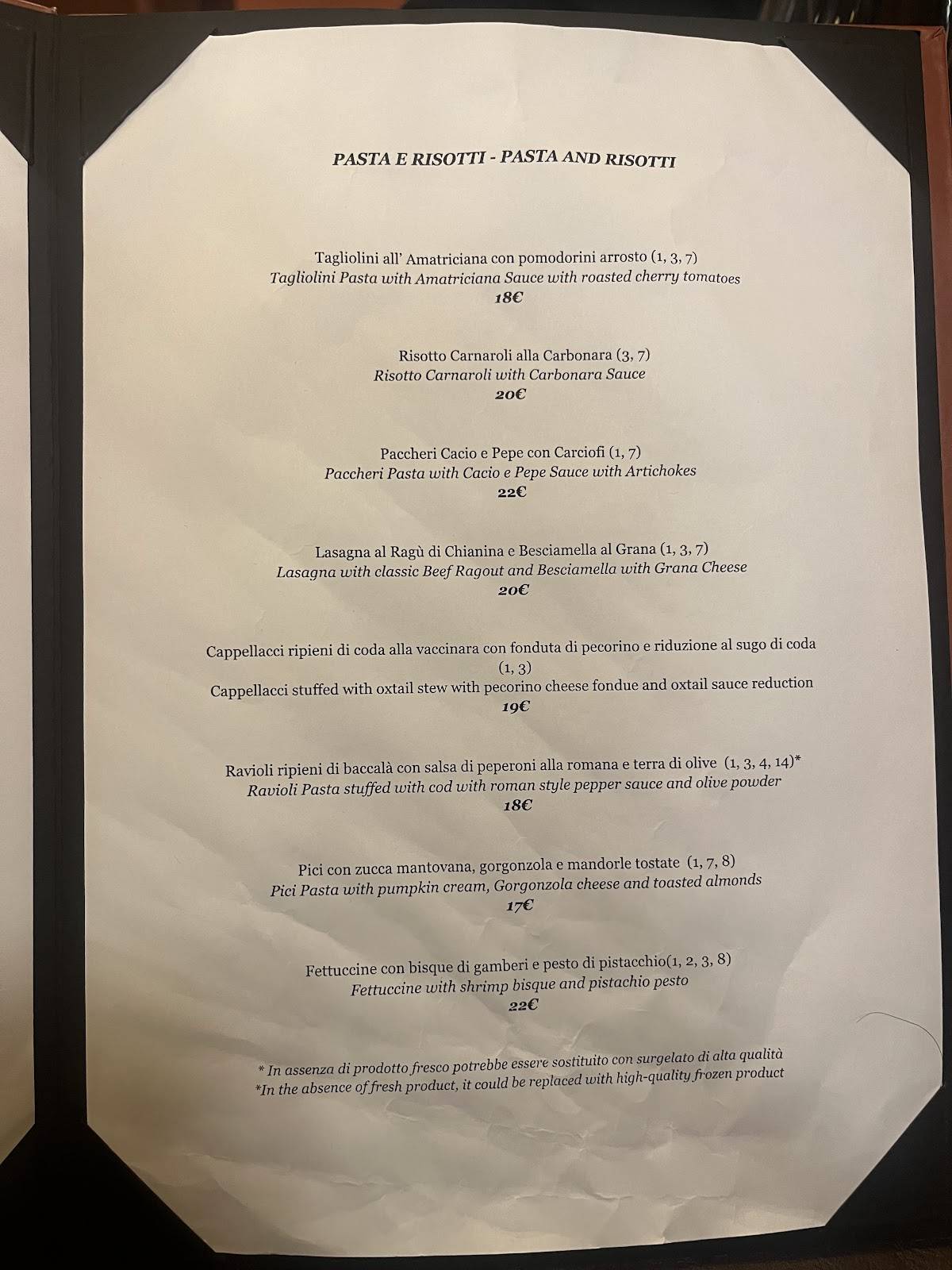 Menu di Sistina 52 