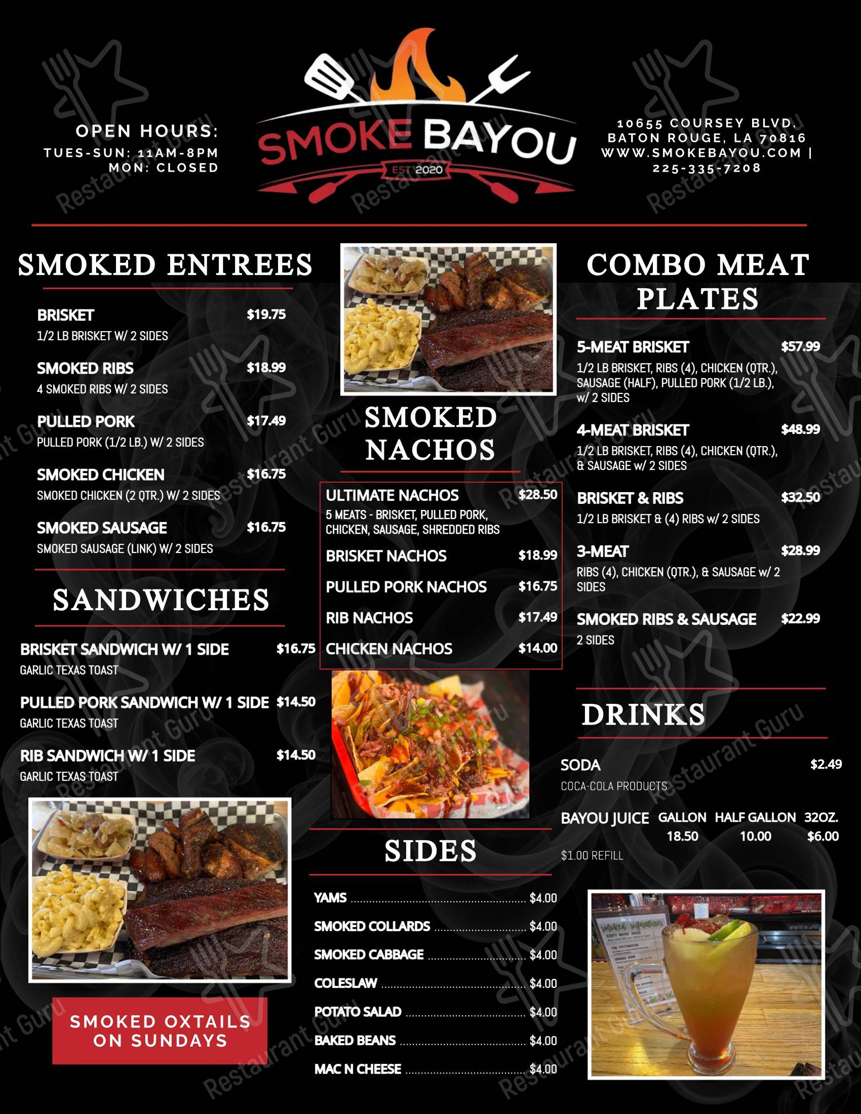 Menu at Smoke Bayou BBQ, Baton Rouge, Coursey Blvd
