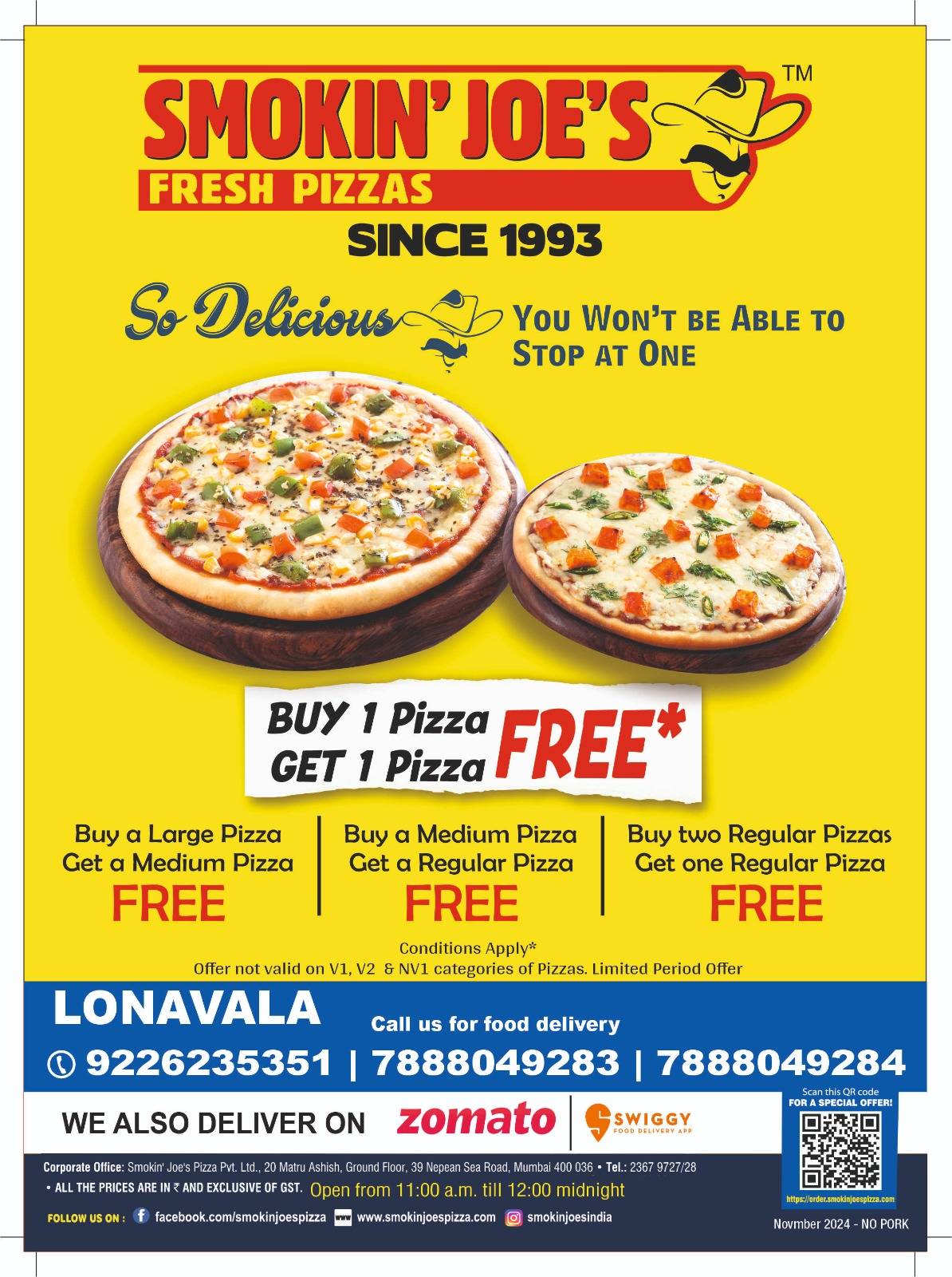 Smokin' Joe's Pizza menu