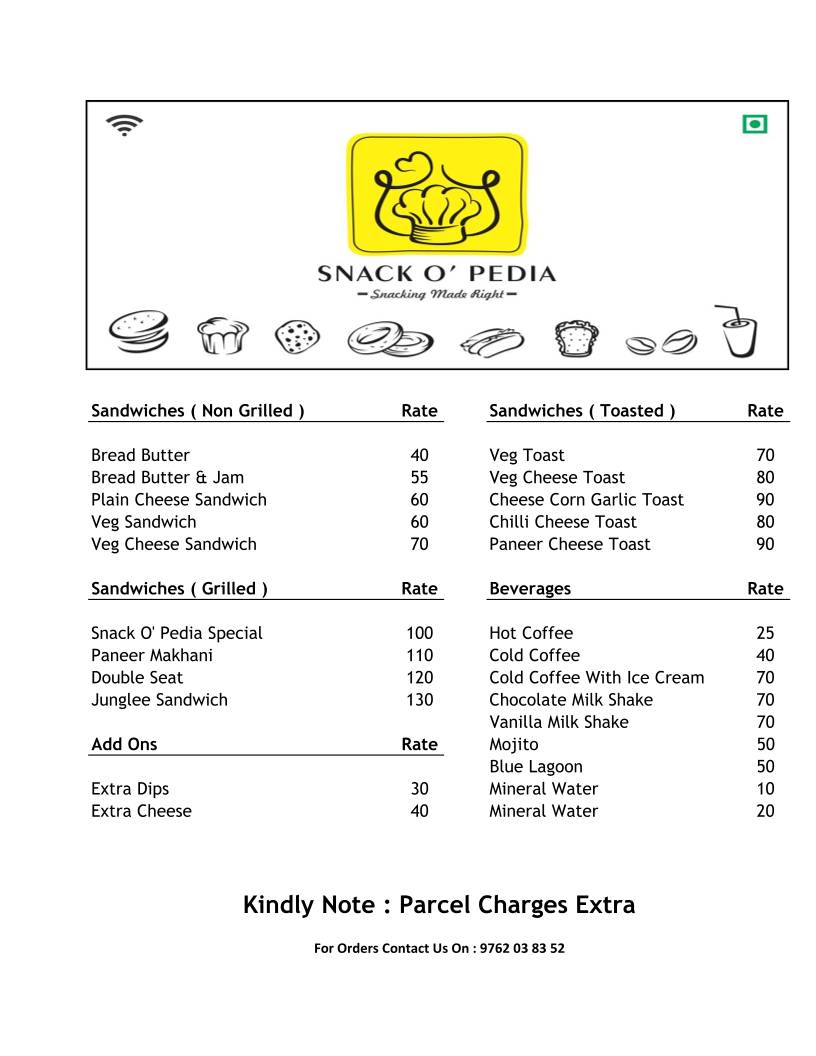 Snack O' Pedia menu