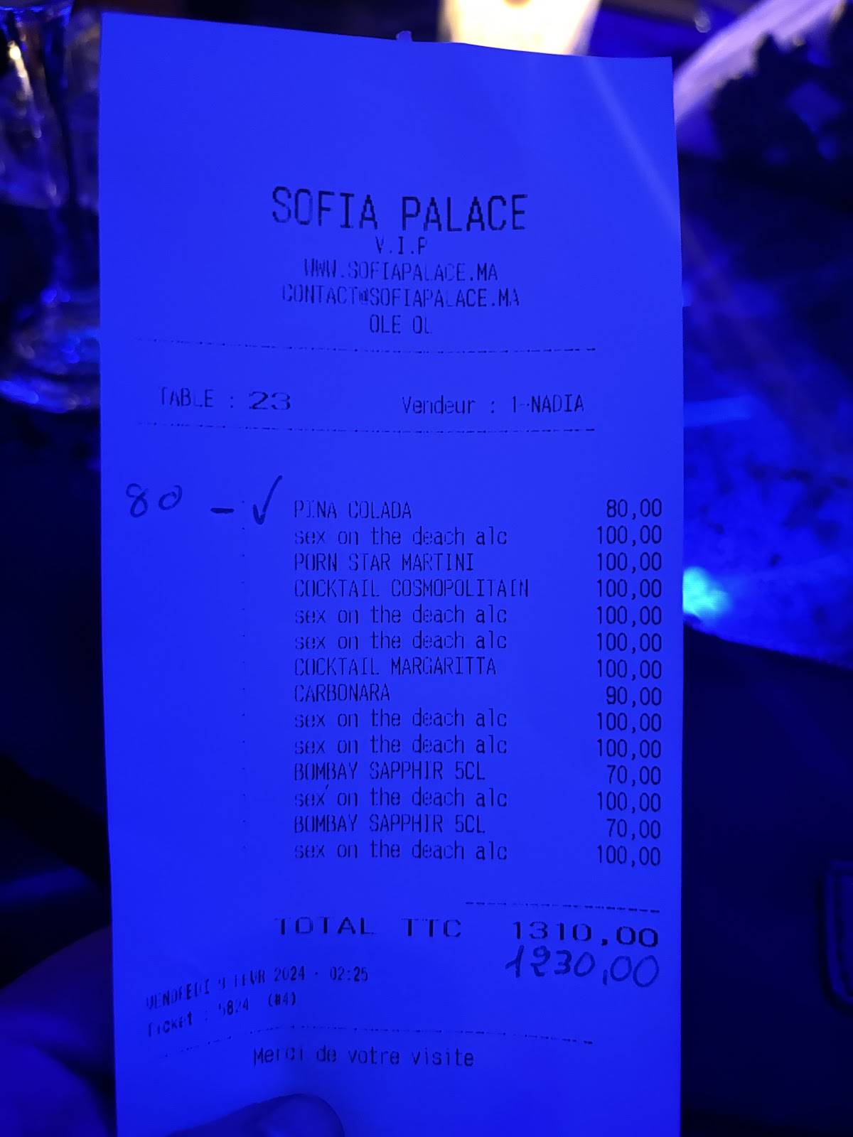 Menu de Sofia Palace