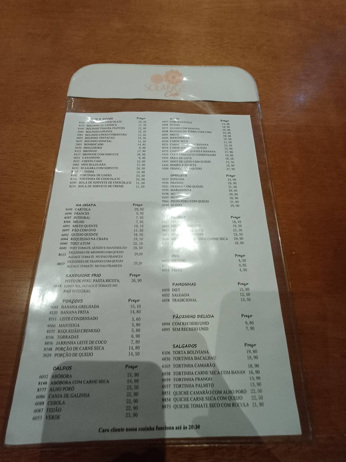 Solange Café cardápio