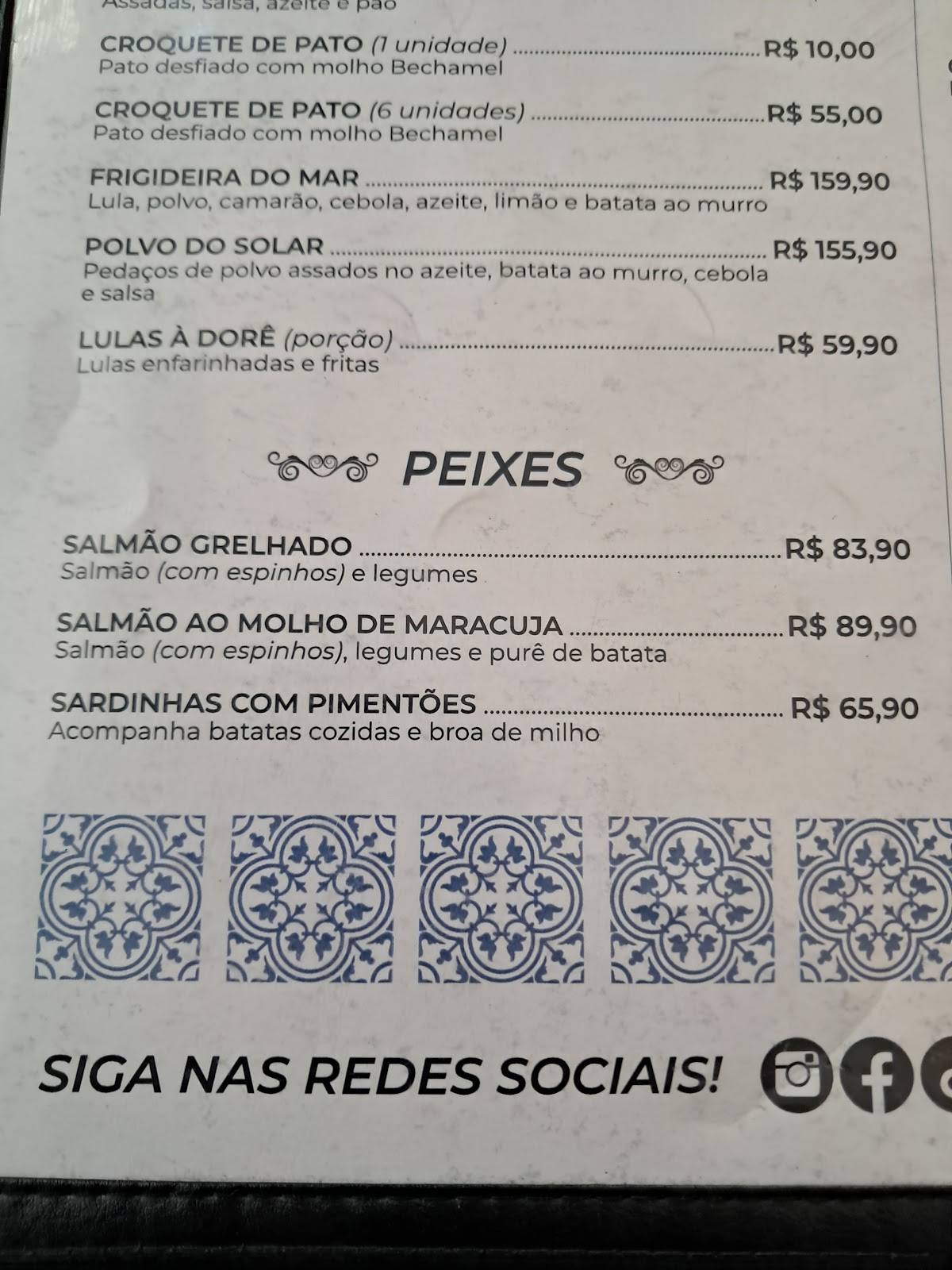 Solar Da República cardápio