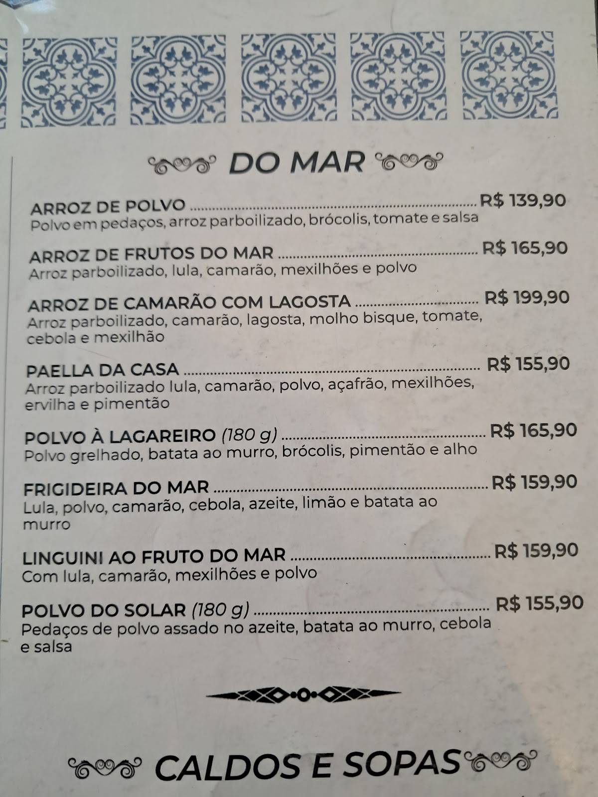 Solar Da República cardápio