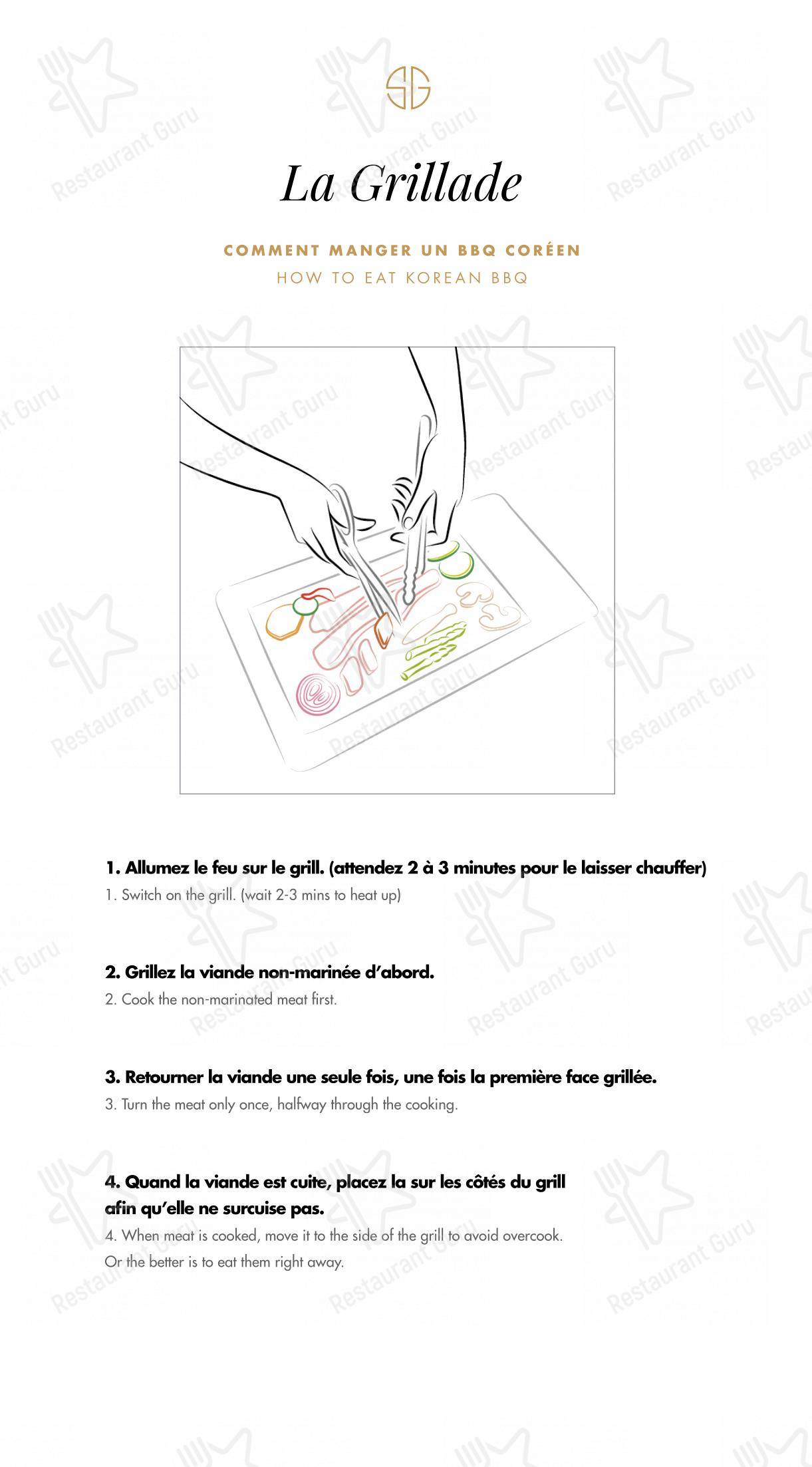 Dinner Menu pour Soon Grill Le Marais 순그릴 마레 dans Paris