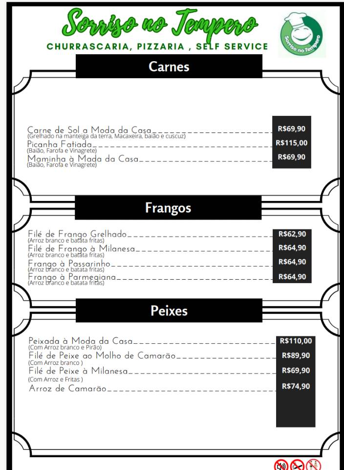 Sorriso no Tempero 2 cardápio