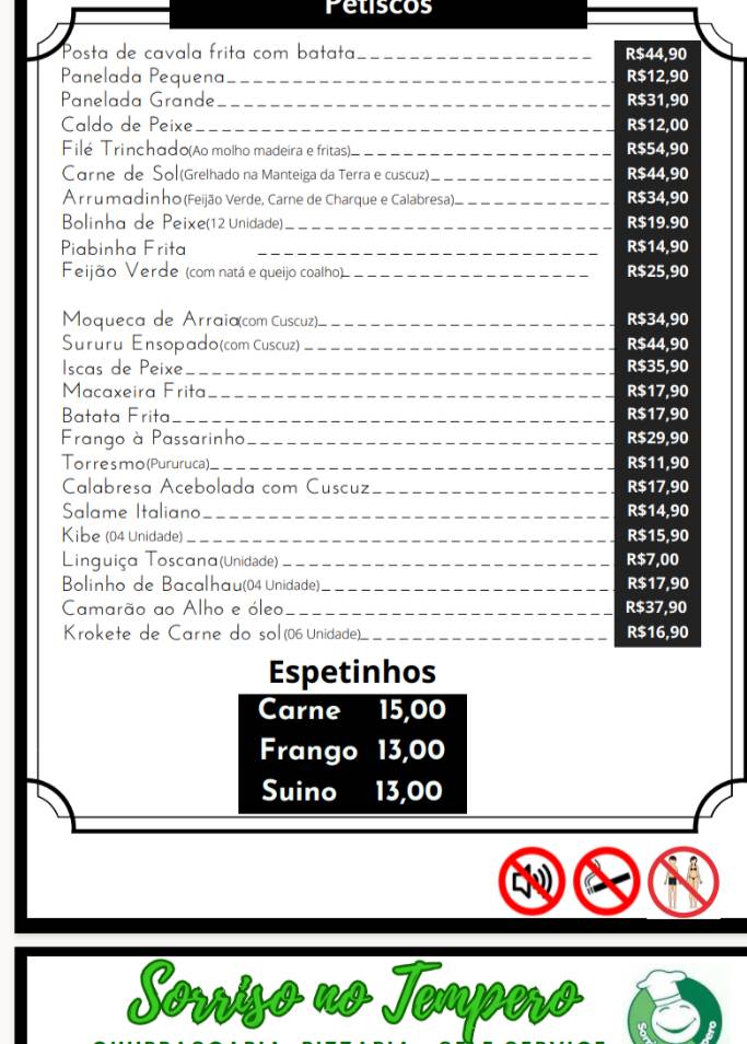 Sorriso no Tempero 2 cardápio