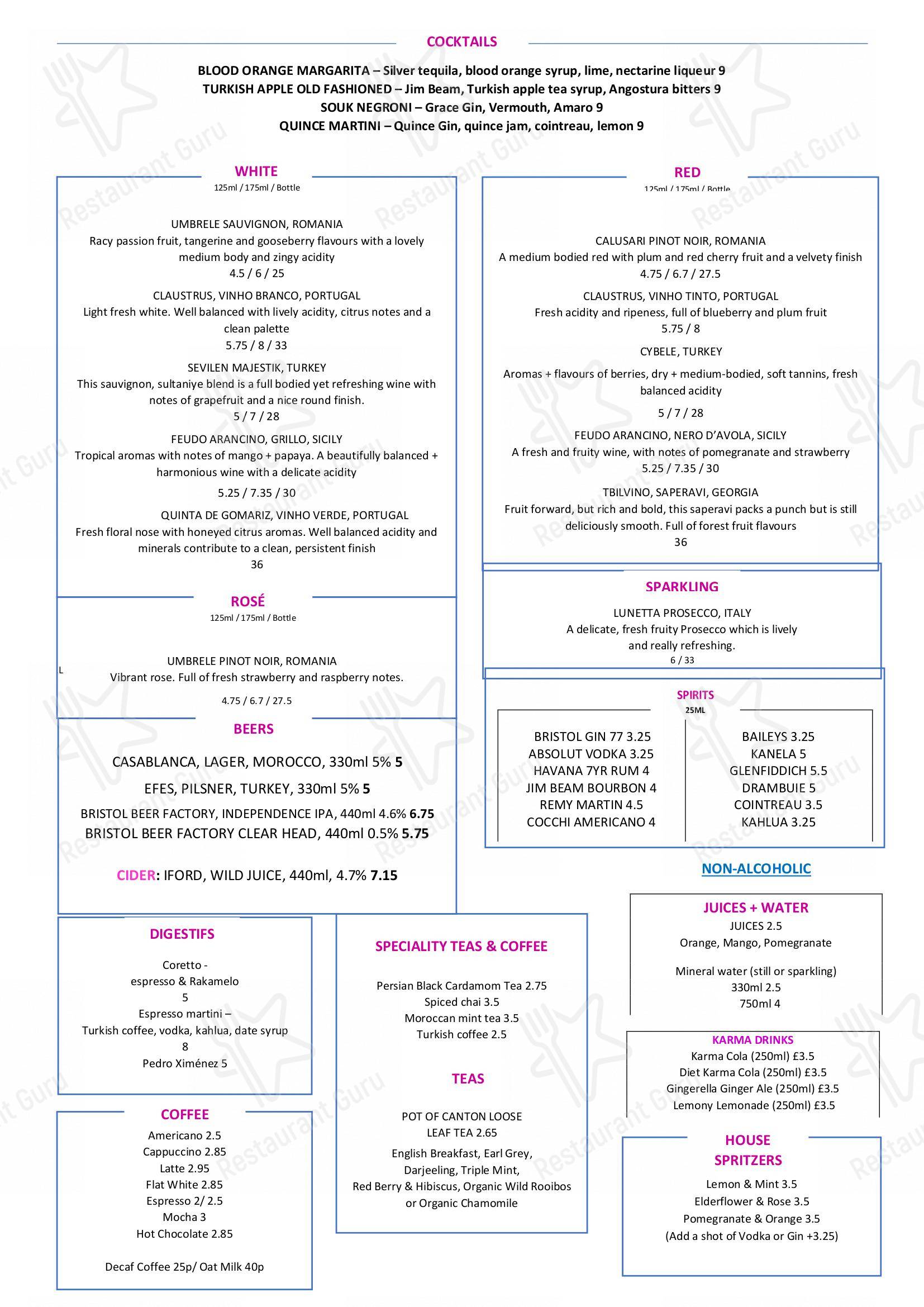 Menu at Souk Kitchen restaurant, Bristol, 277 North St