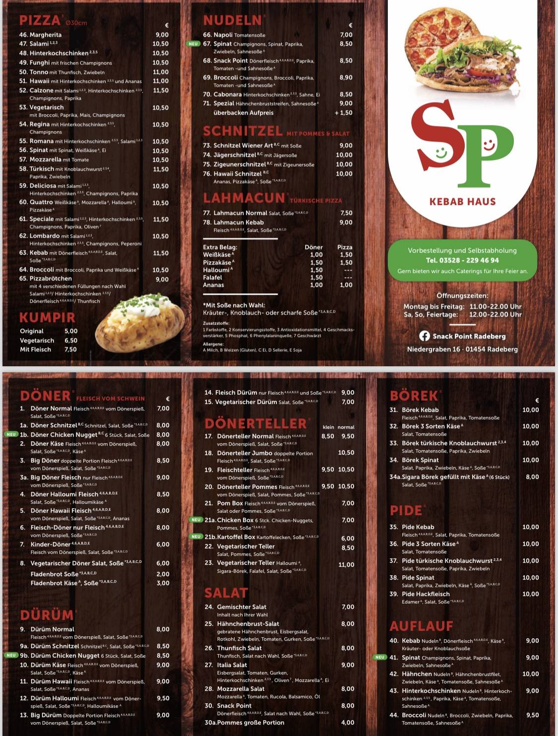 Menu de Sp Snackpoint pizza&Kebap Haus Radeberg