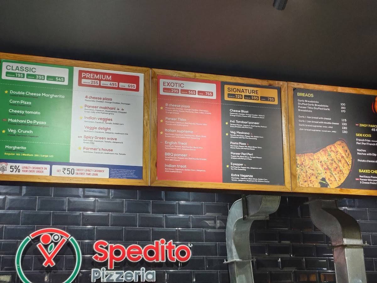 Spedito Pizzeria menu