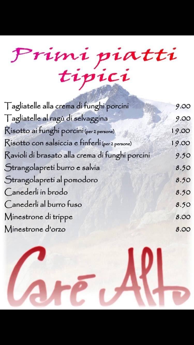 Menu di Carè Alto 
