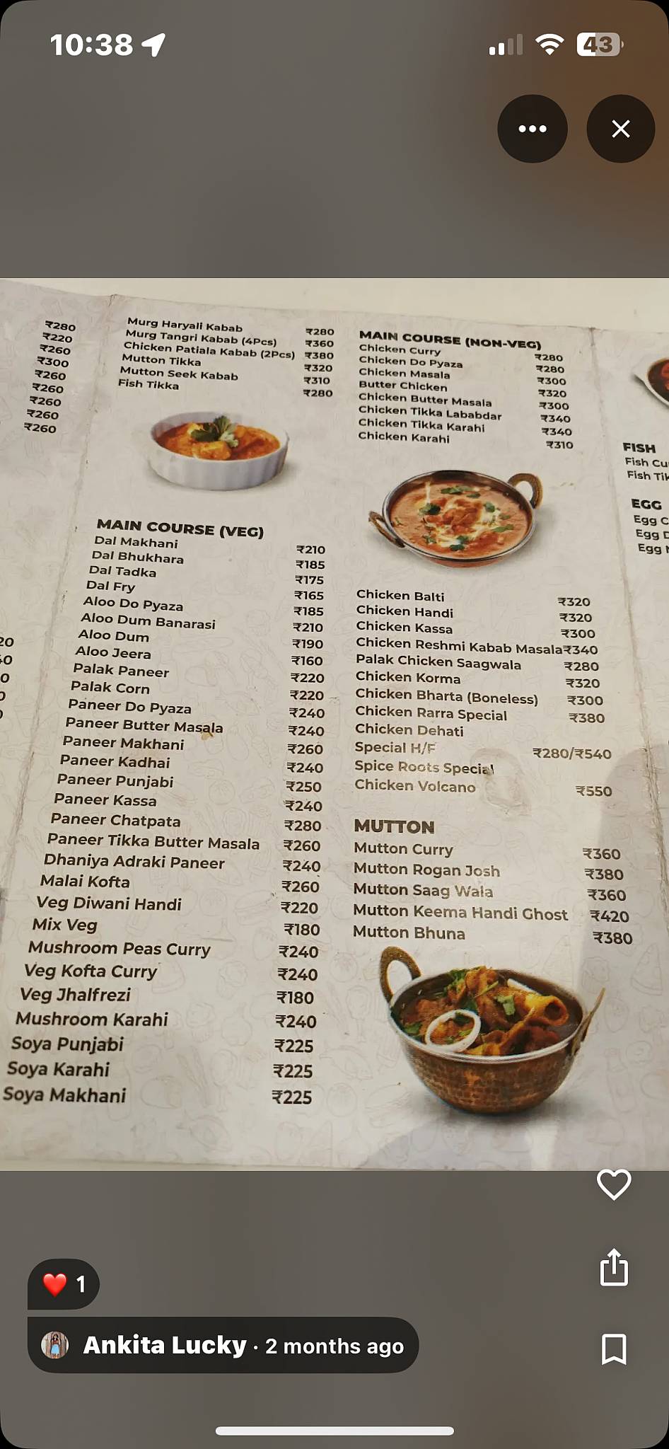 Spice Roots menu
