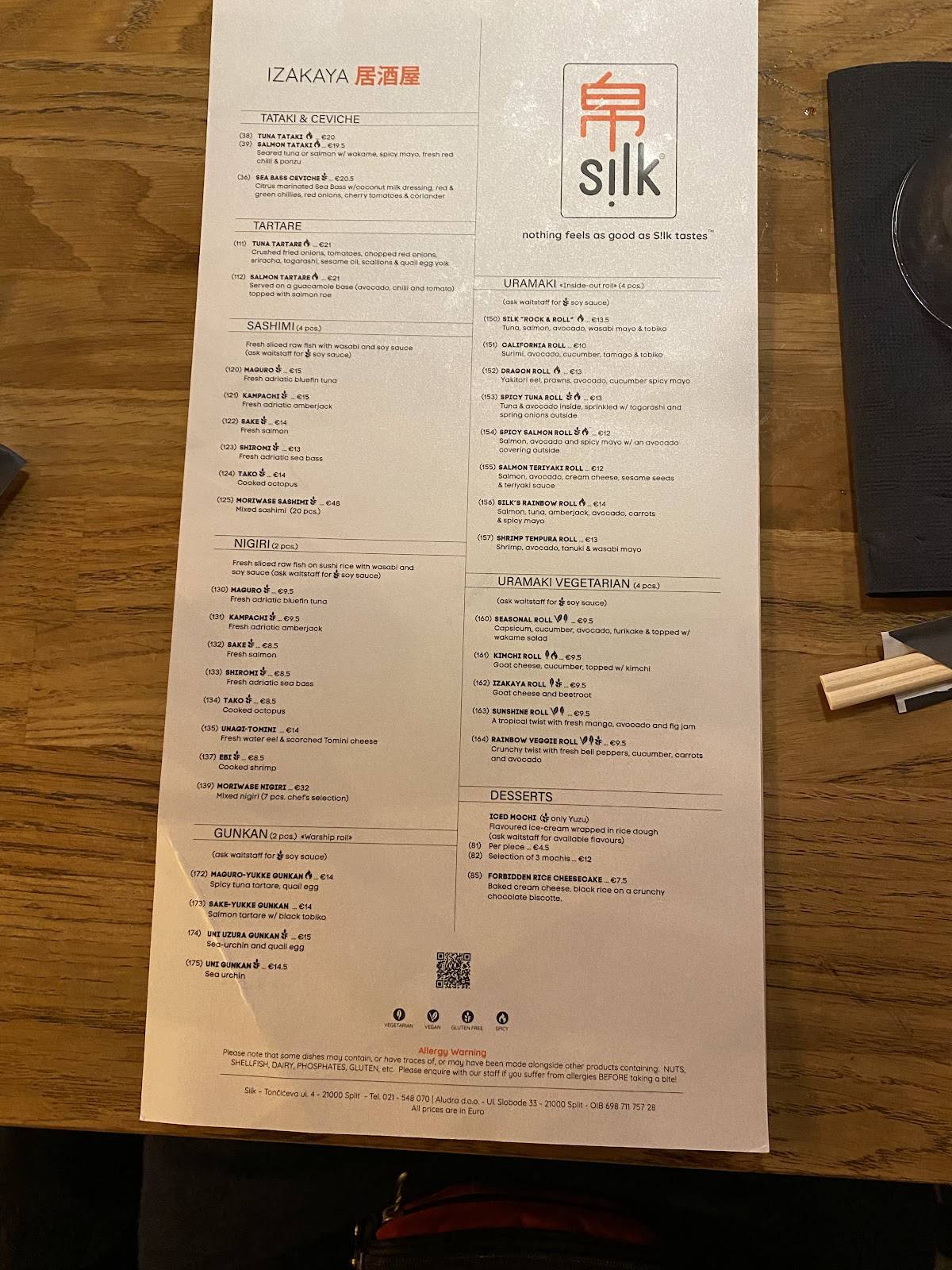 Menu di SILK - Pan-Asian Fusion and Izakaya, Split 