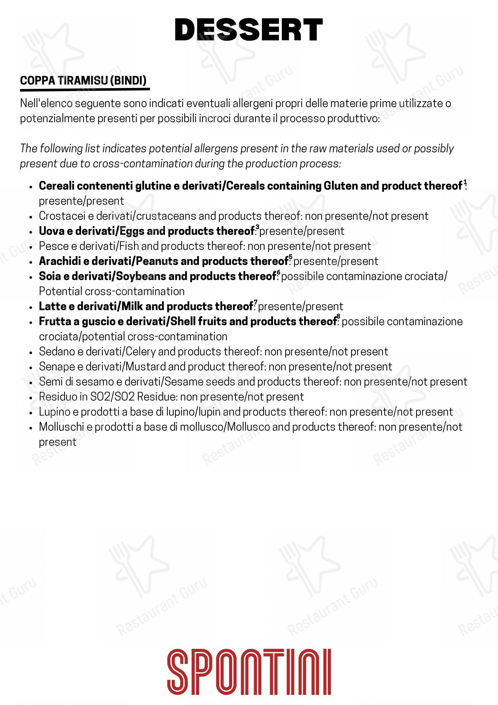 Menu per Spontini Milano 1953 in Monza