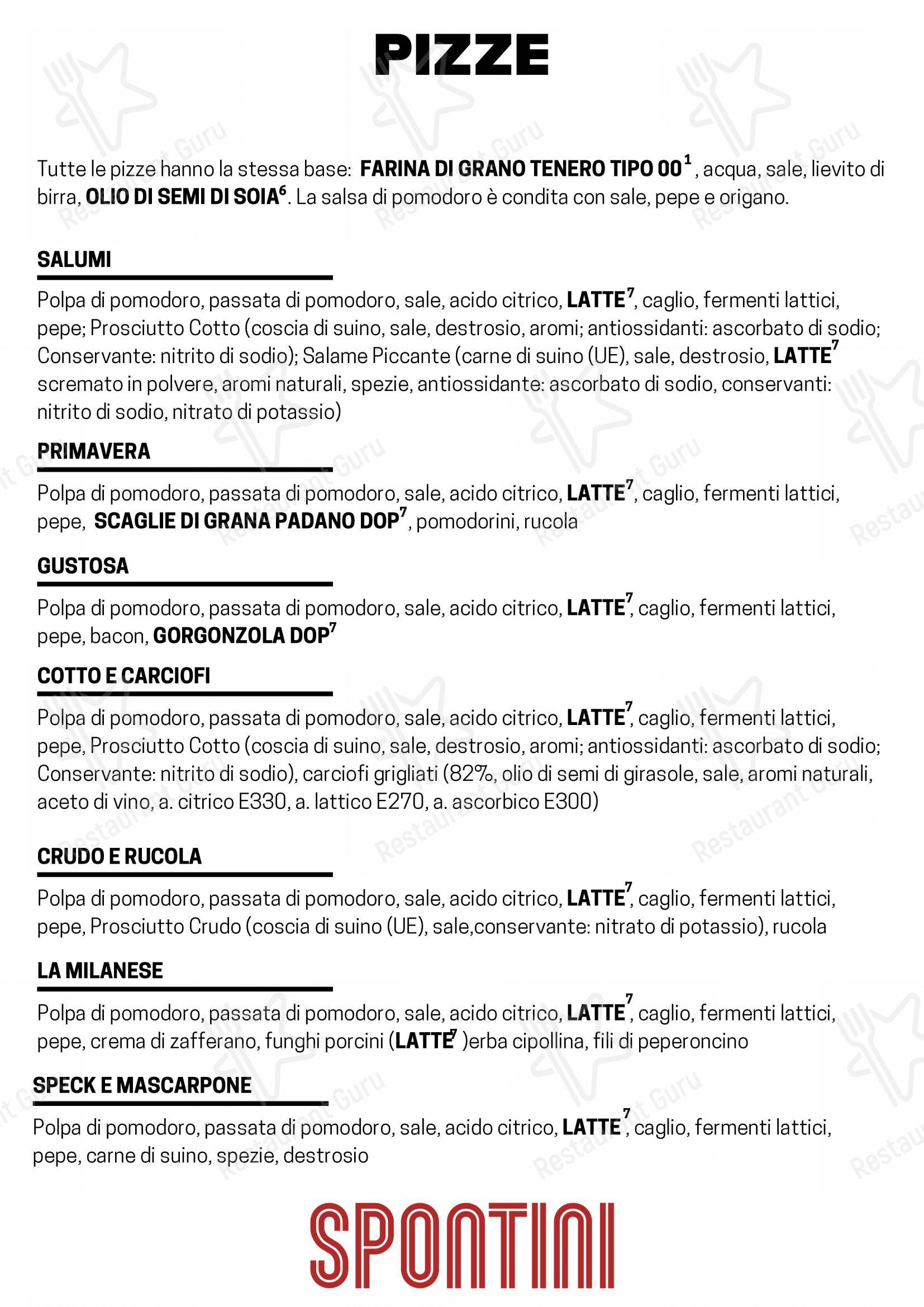 Spontini Milano 1953 in Monza - Menu