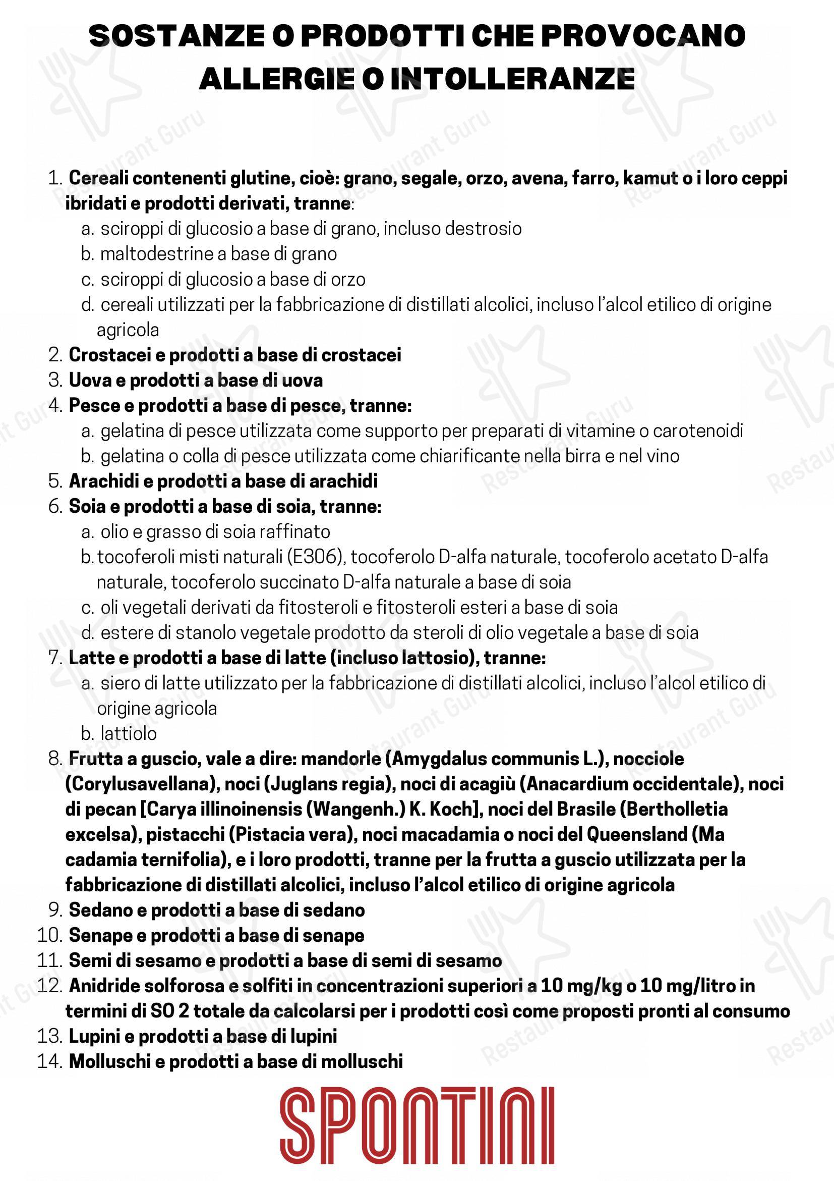 Menu per Spontini Milano 1953 pizzeria