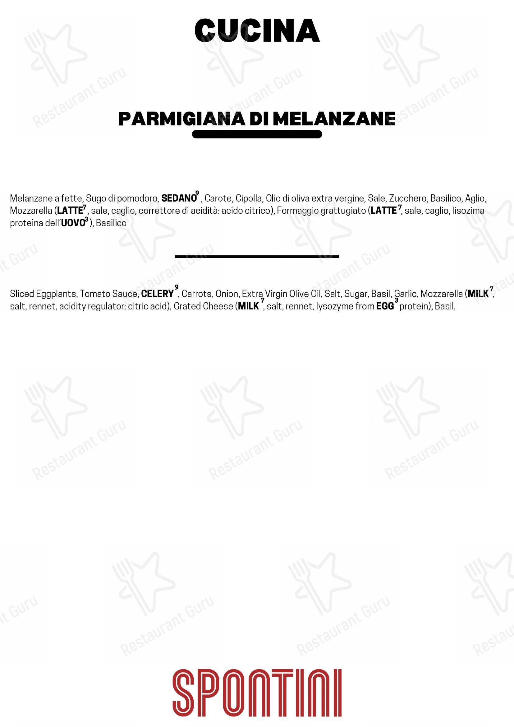 Menu di Spontini Milano 1953 - Menu