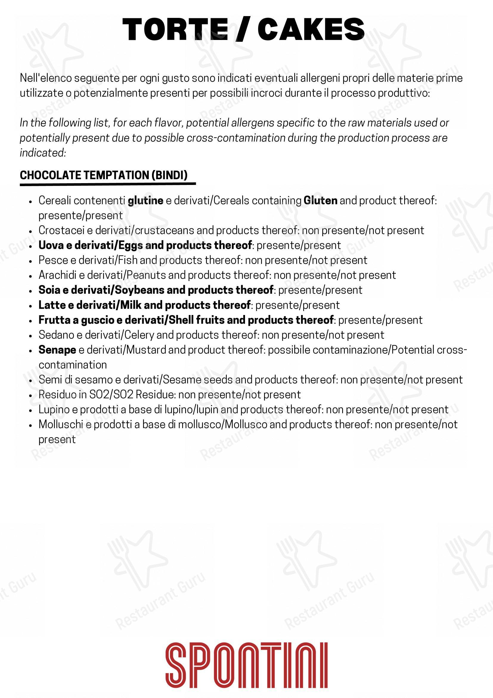 Menu per Spontini Milano 1953 pizzeria