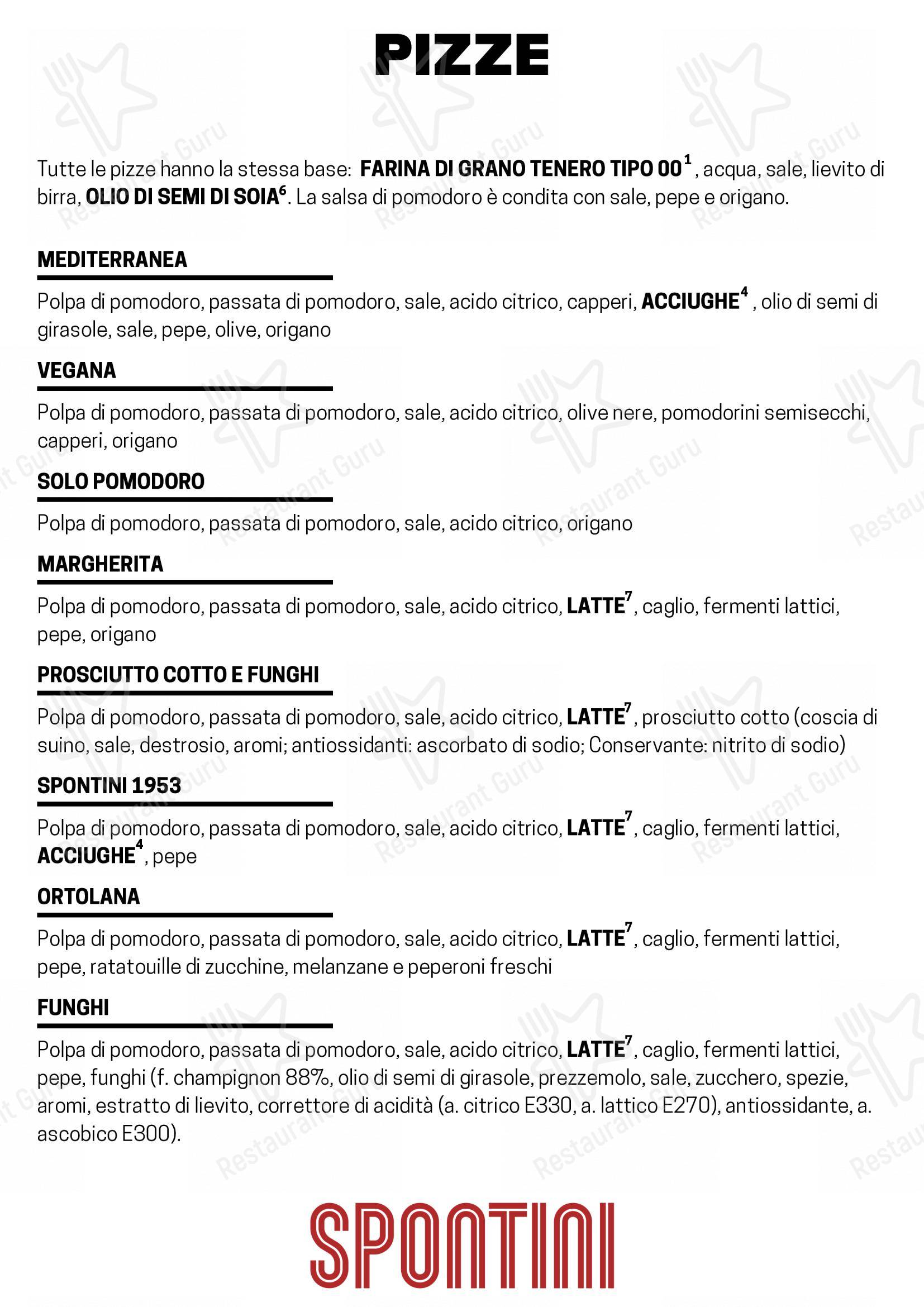 Spontini Milano 1953 in Monza - Menu