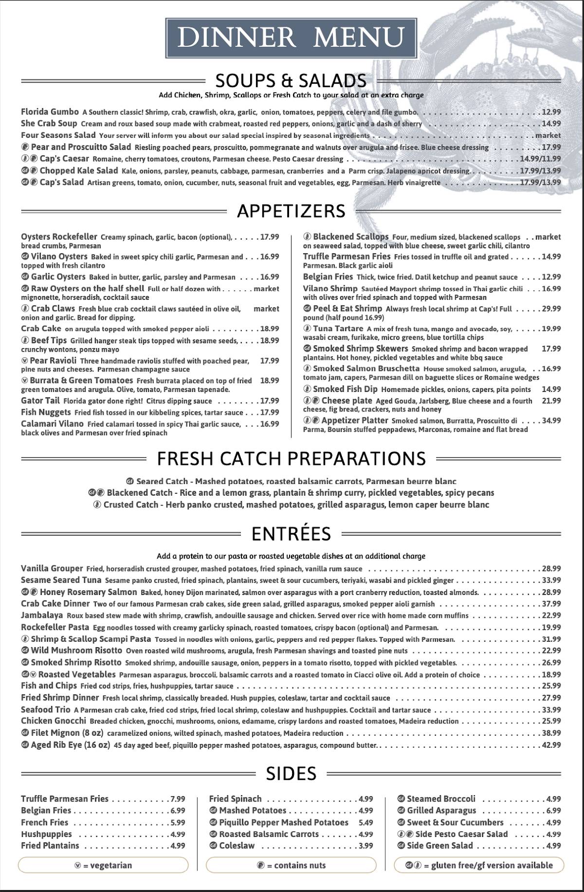 Menu at Cap's On the Water restaurant, Vilano Beach, Myrtle St