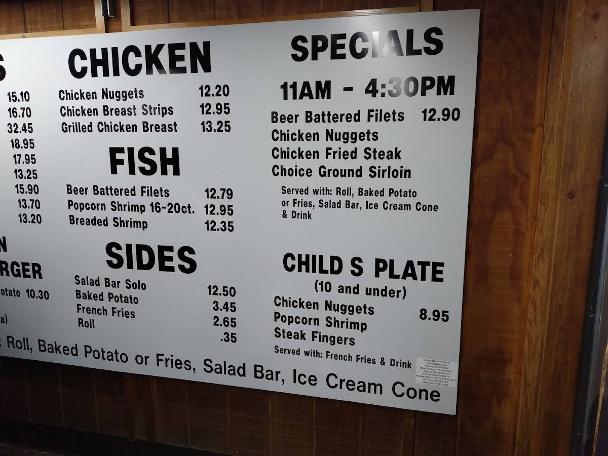 Menu at Bryan's Steaks steakhouse, Lubbock