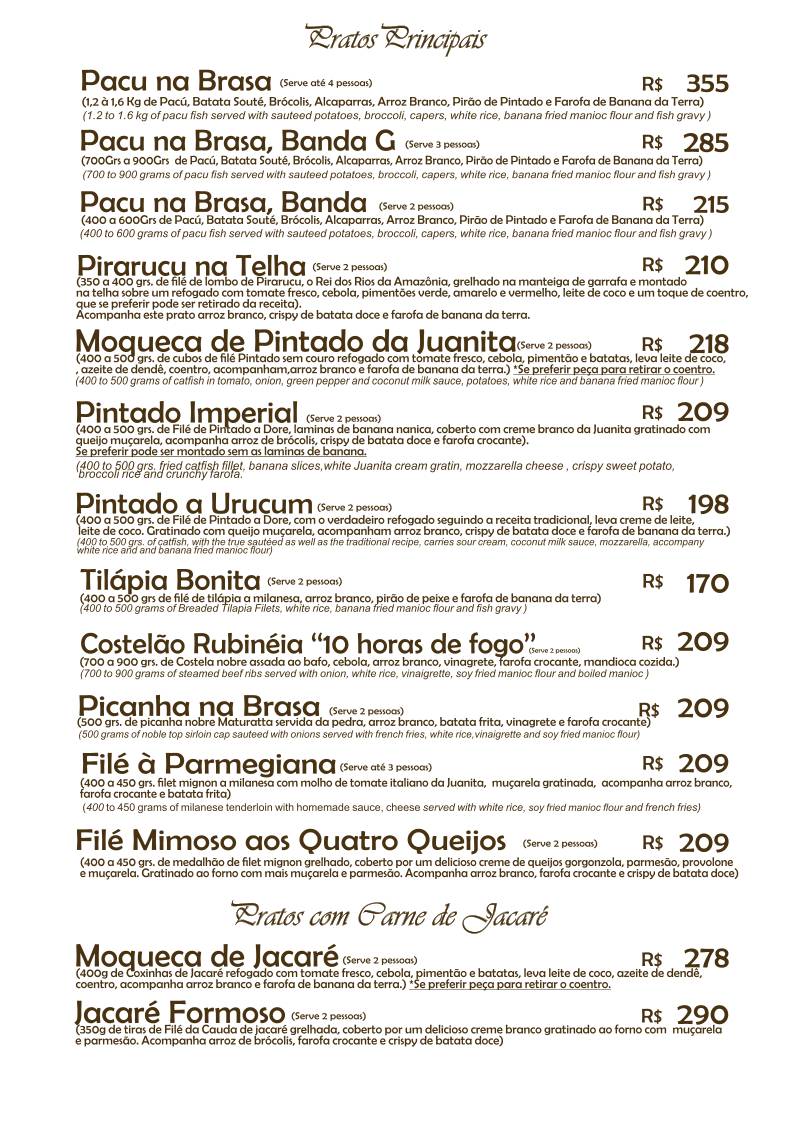 Juanita Restaurante cardápio