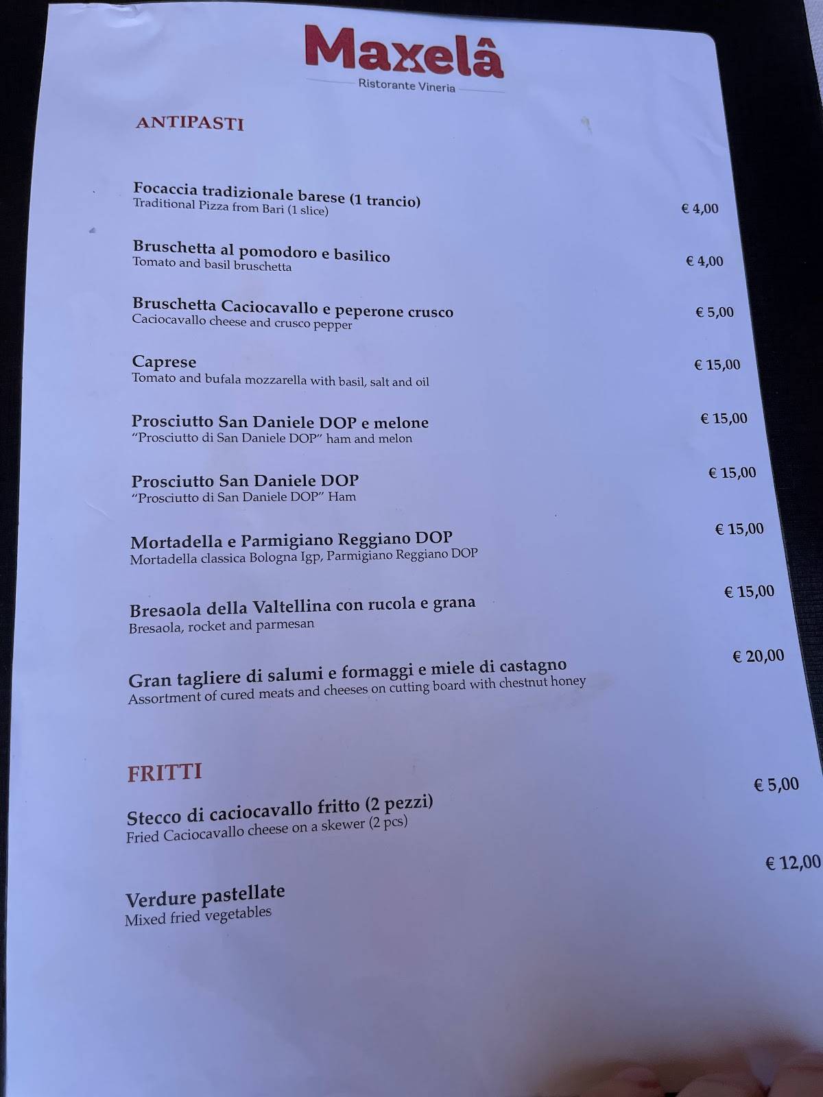 Menu di Maxelâ Coppelle - Roma 