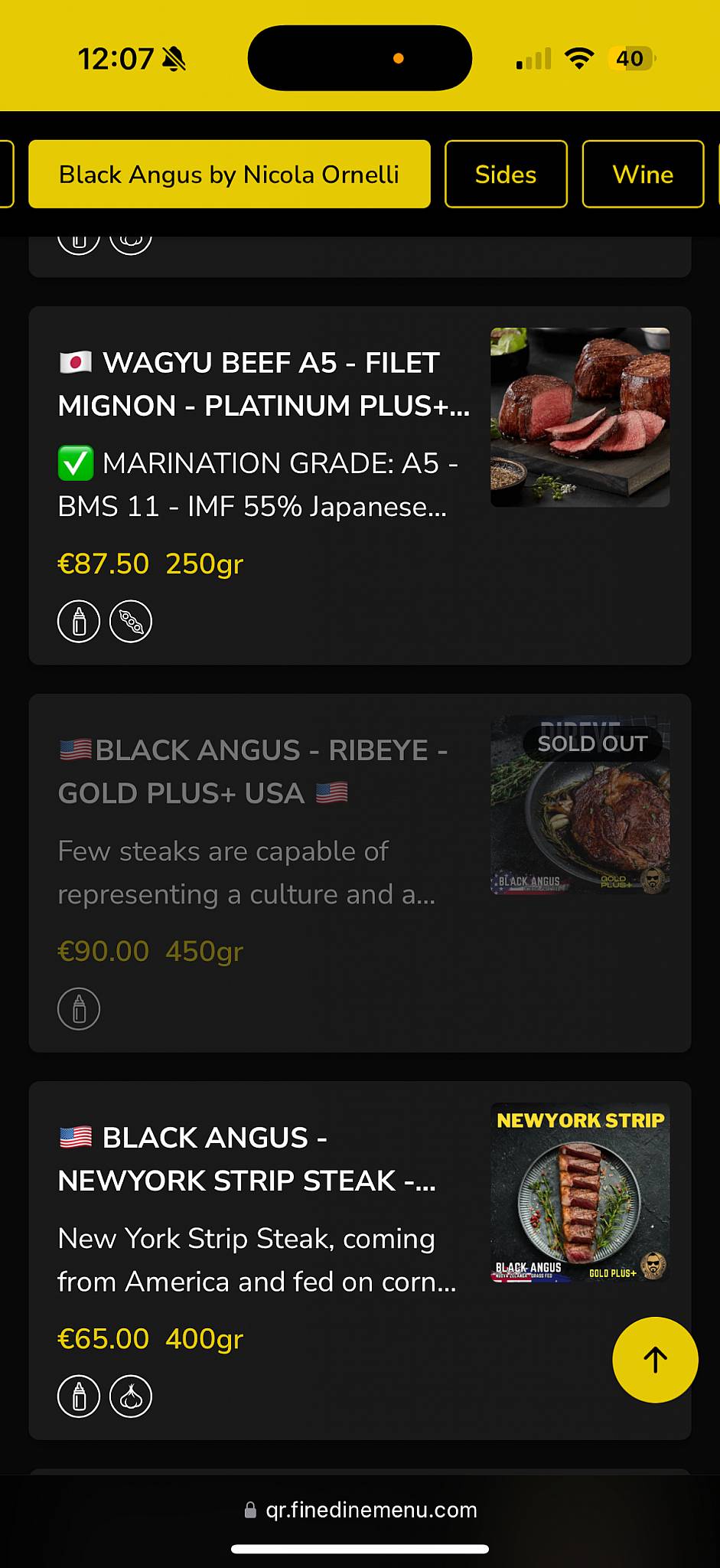 Menu de Ornelli Black Angus Steakhouse