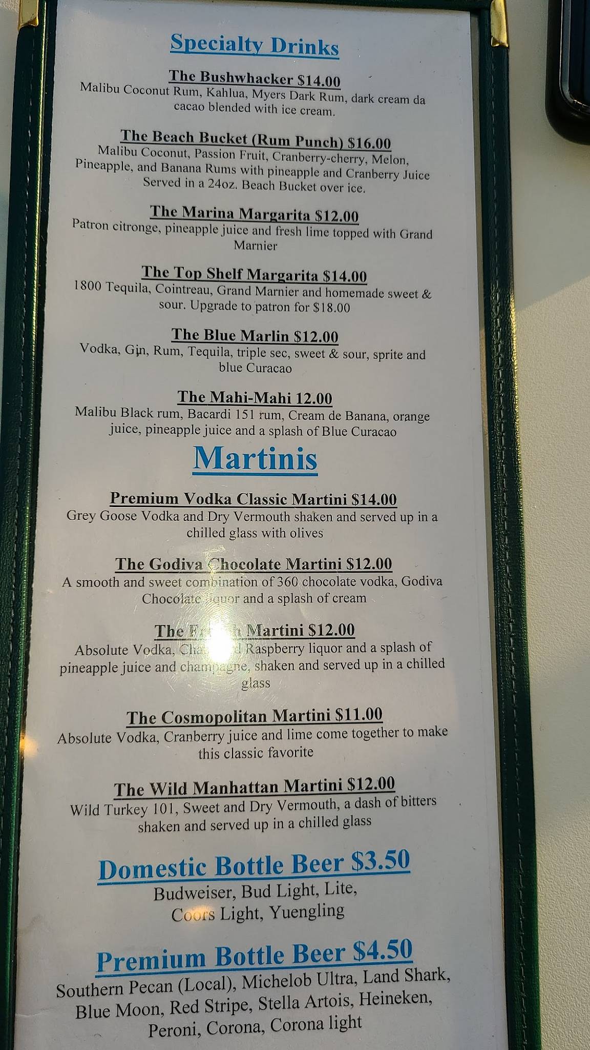 Menu at Steve's Marina Restaurant, Long Beach, 213 Beach Blvd E