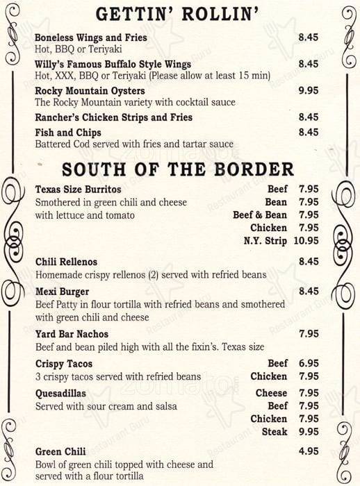 Denver Stockyard Saloon - The Yard Bar menu