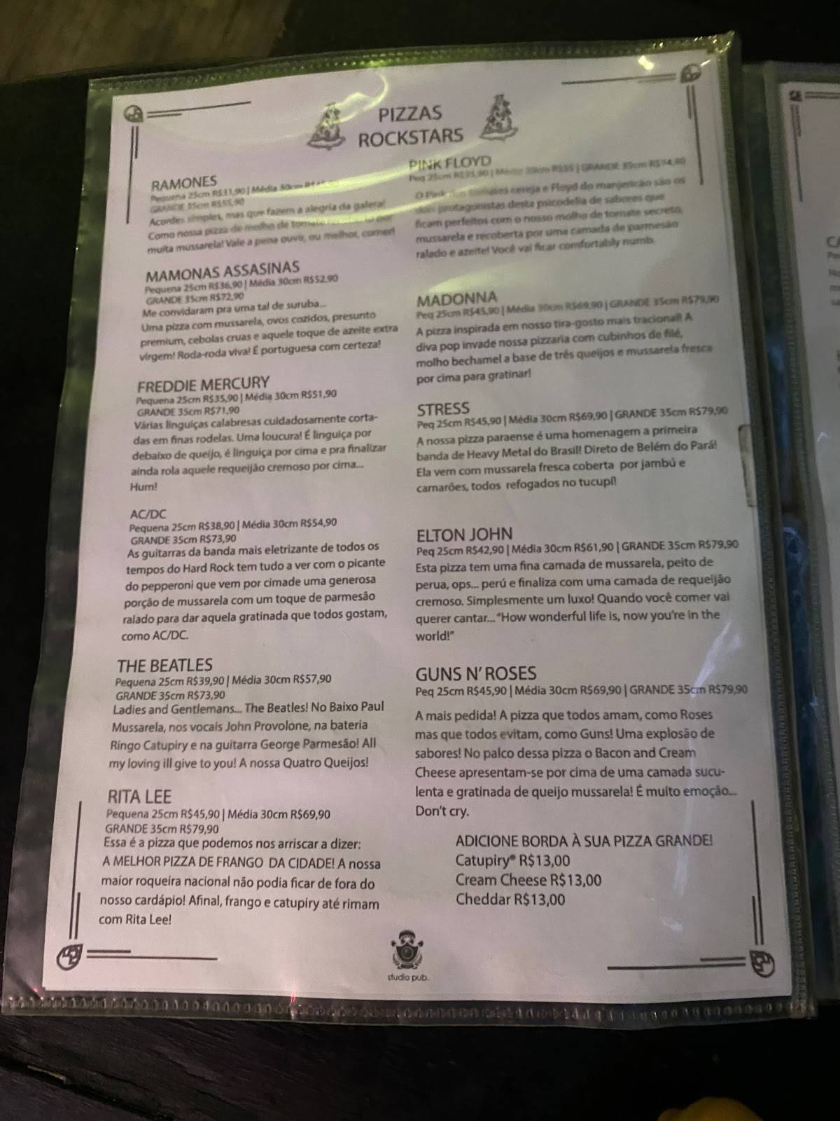 Studio Pub cardápio