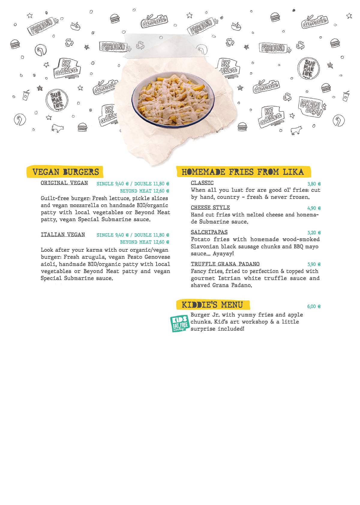 Menu di Submarine Burger Zadar 