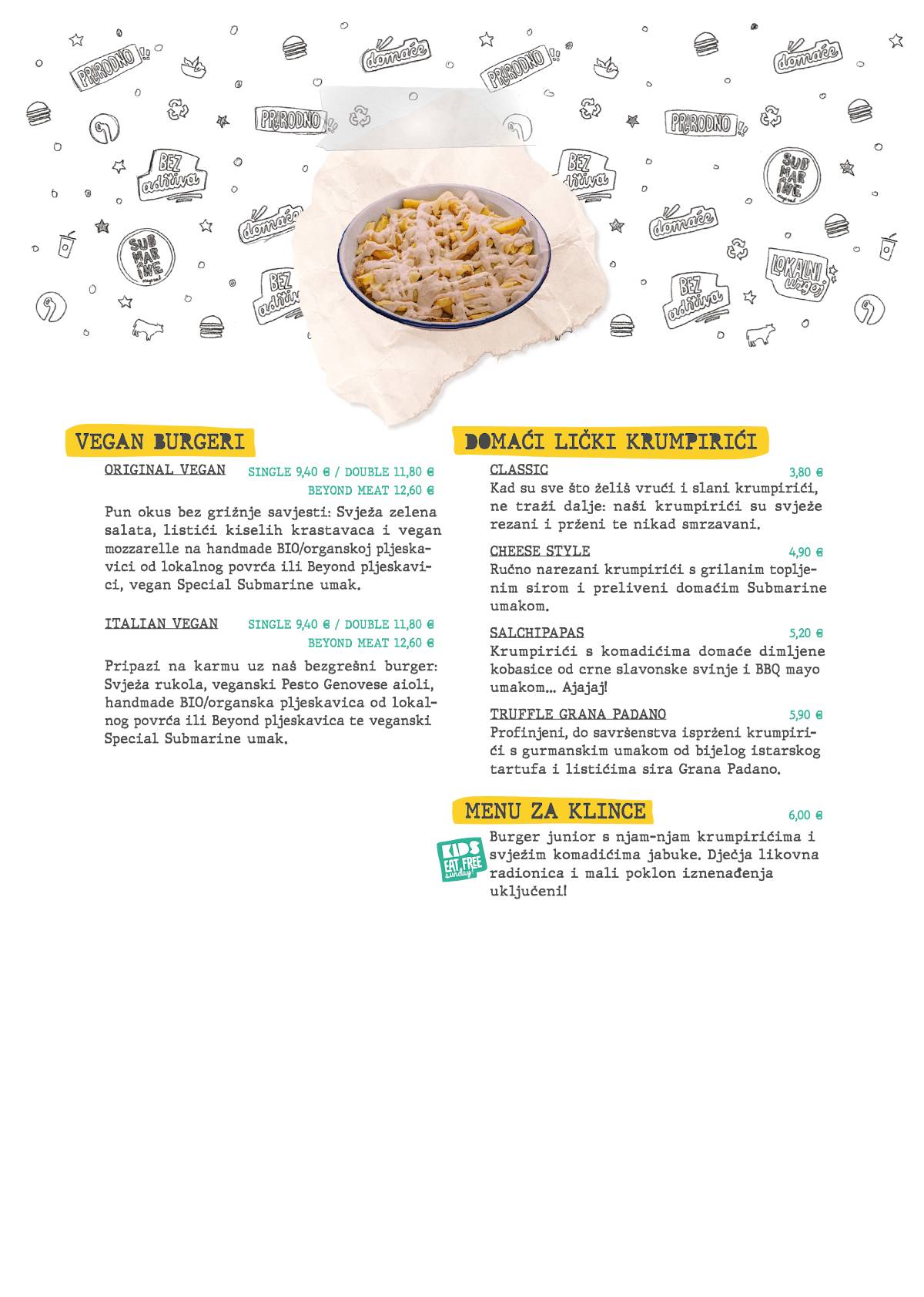 Menu di Submarine Burger Zadar 