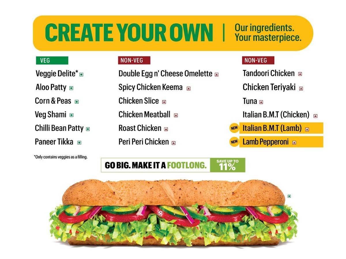 Subway Kabir Park menu