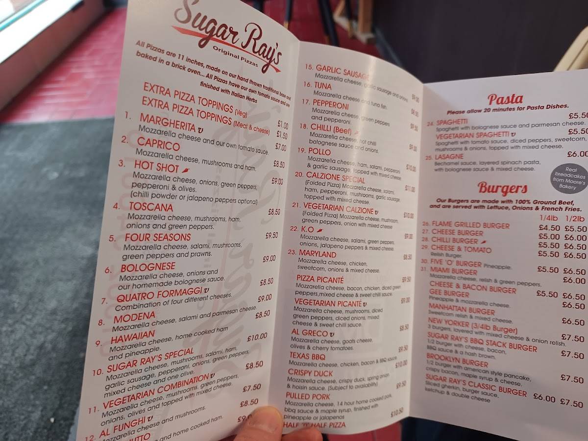 Menu at Sugar Rays Pizza fast food, Doncaster
