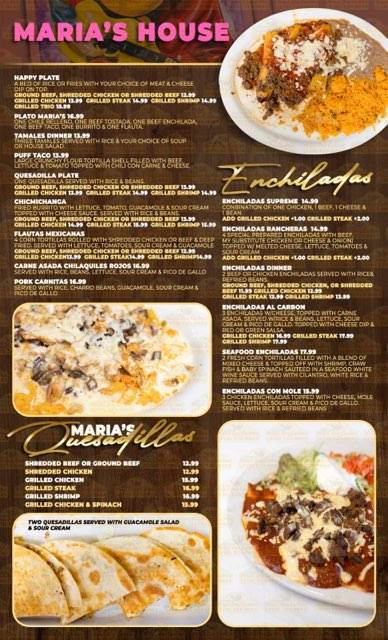 Menu at Maria's Cocina Mexicana restaurant, Sulphur