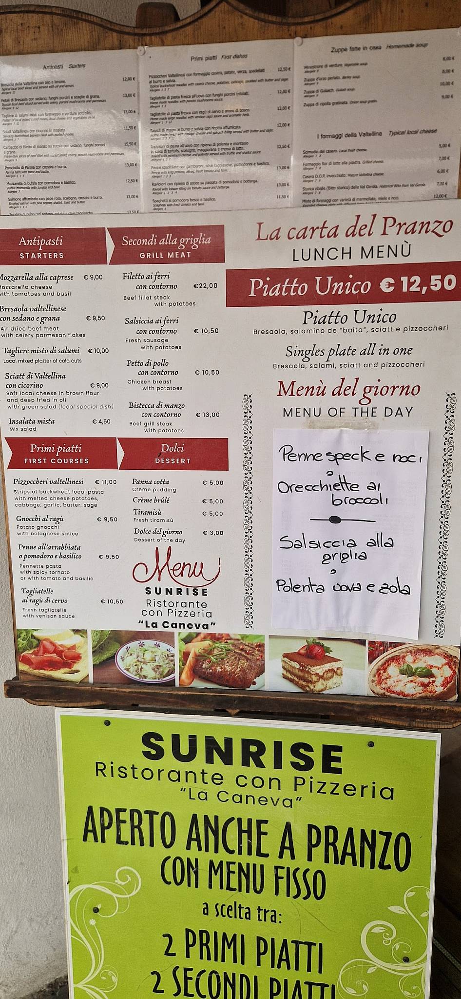 Menu di Sunrise Ristorante con Pizzeria 