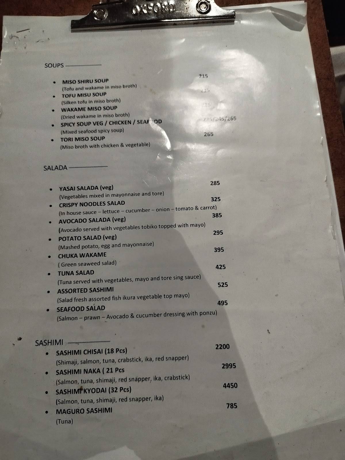 Sushi in a Box menu