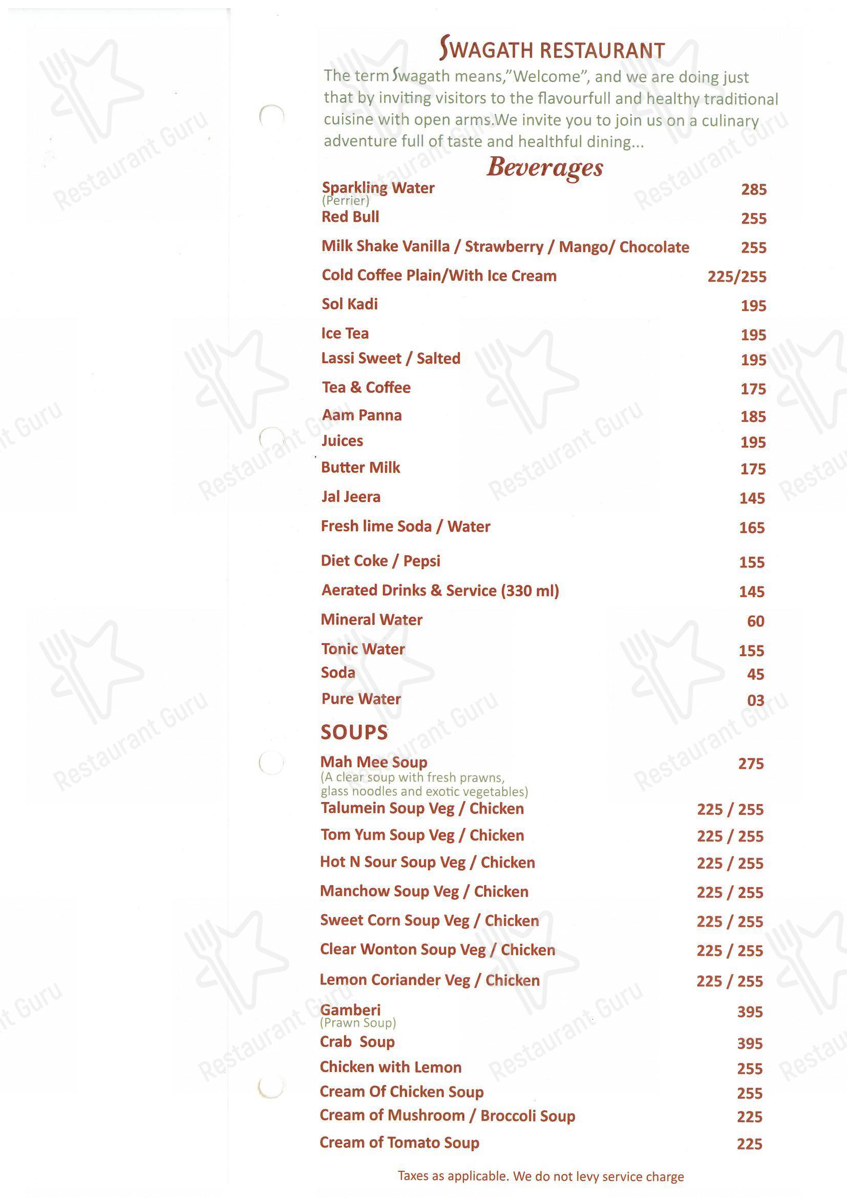 Menu for Swagath Restaurant & Bar in New Delhi